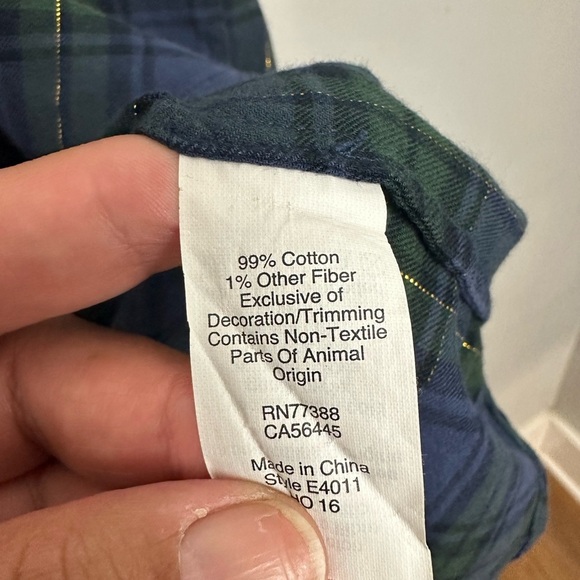 J. Crew Style Navy Blue & Dark Green Gold thread Plaid Popover Tunic Shirt Sz S - Picture 6 of 8